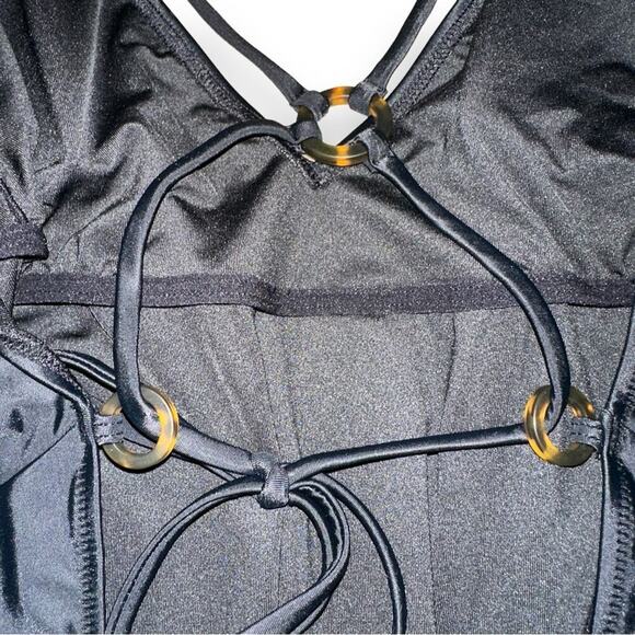 J. Crew O-Ring V-Neck One Piece Swimsuit in Black Sz 24 NEW - Picture 5 of 9